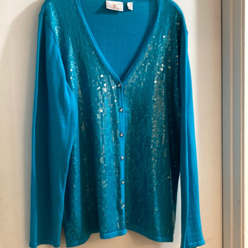 Quacker Factory Sz XL Turquoise button down Cardigan